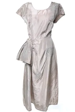 1940s Vintage Dress Pale Mauve Beaded Rhinestones Size 12