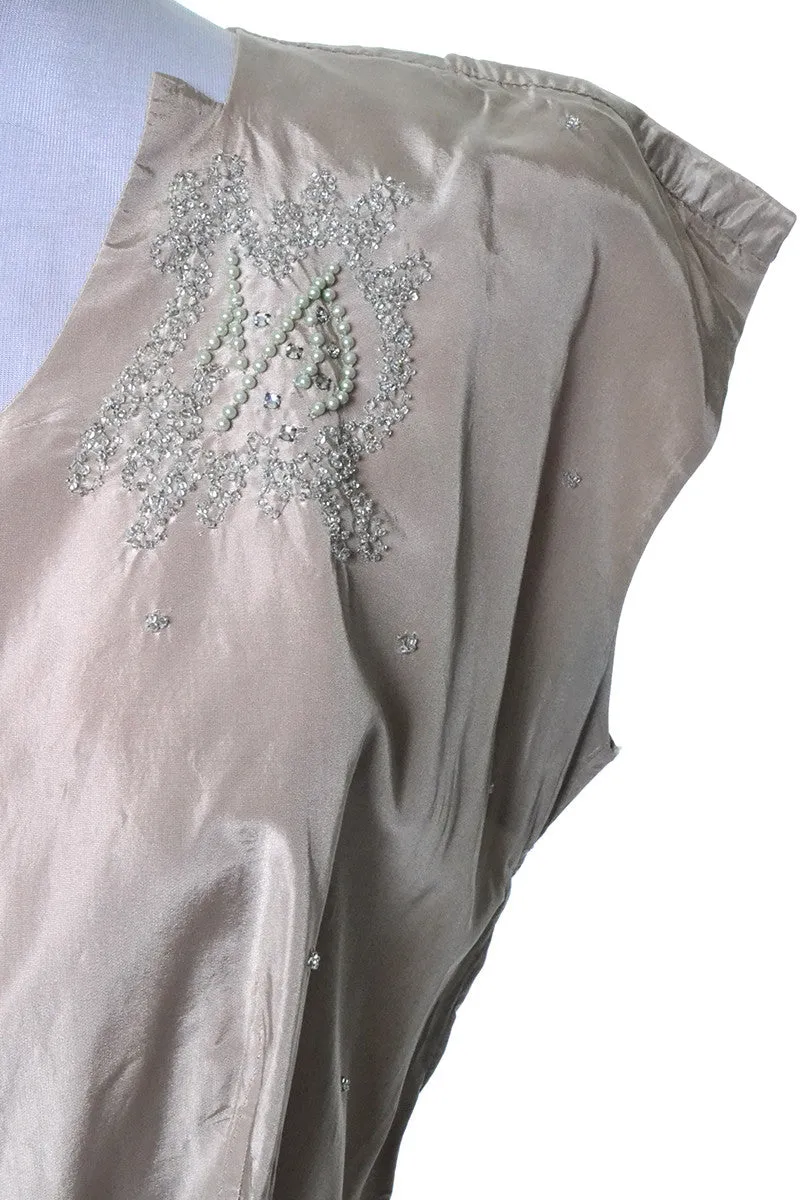 1940s Vintage Dress Pale Mauve Beaded Rhinestones Size 12