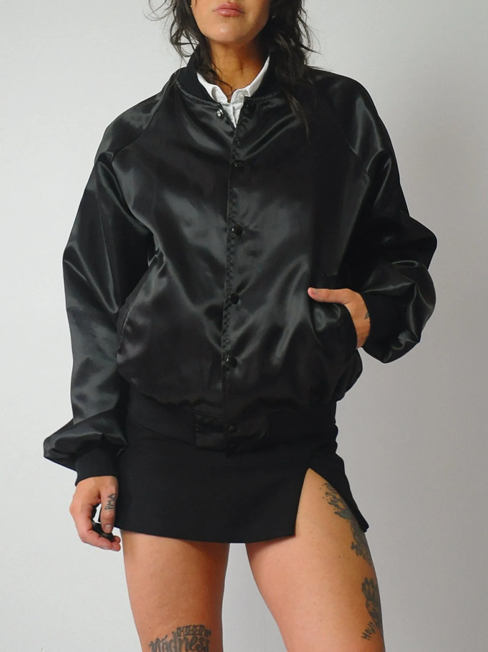 1980's Black Satin Bomber Jacket