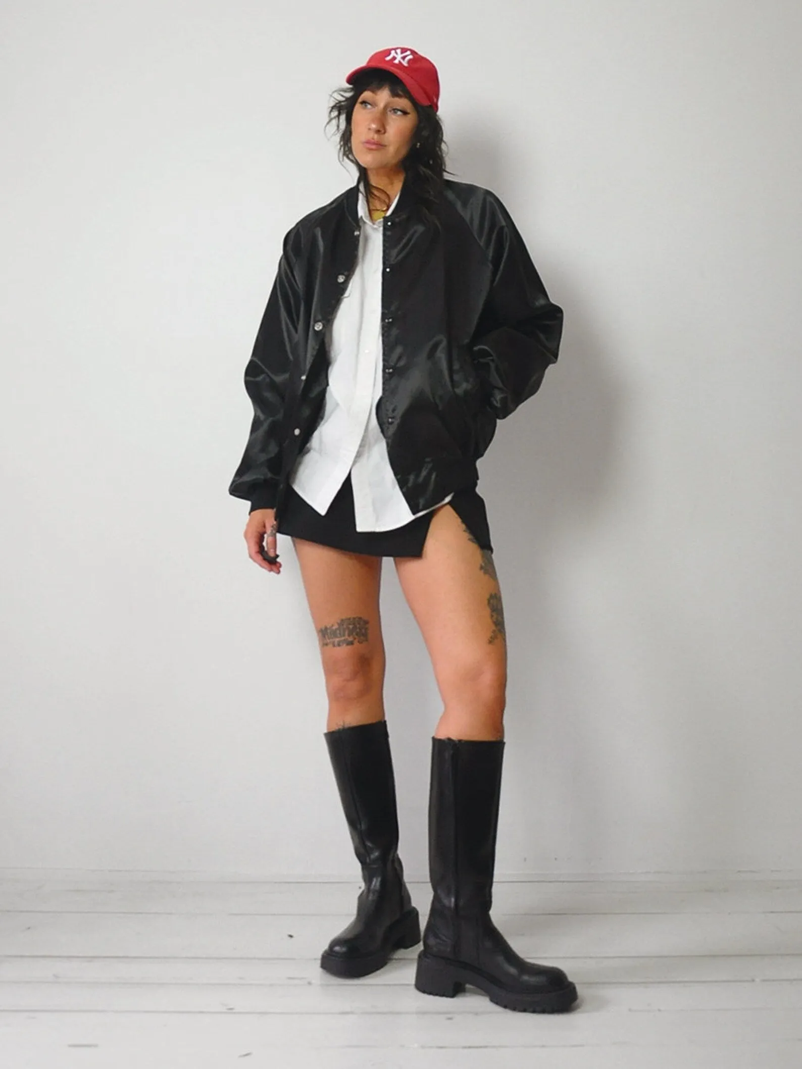 1980's Black Satin Bomber Jacket