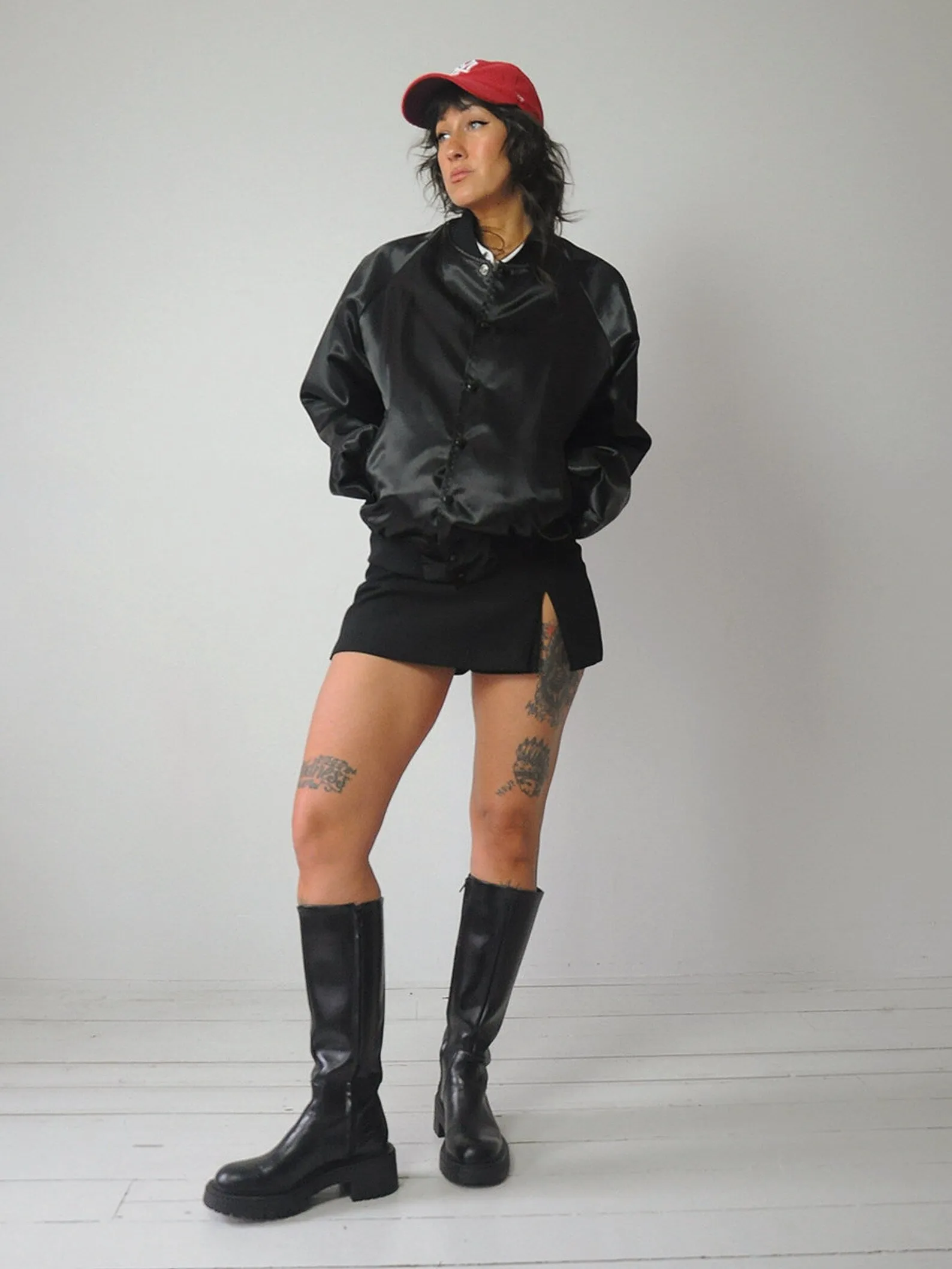 1980's Black Satin Bomber Jacket