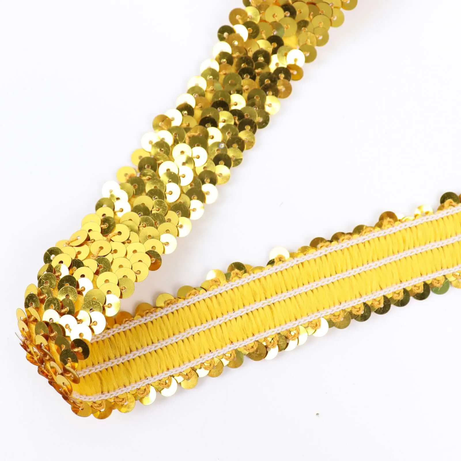 1"x10 Yards Metallic Gold Sequin Stretch Fabric Ribbon, Elastic Lace Trim, Shiny Glitter Craft Fabric