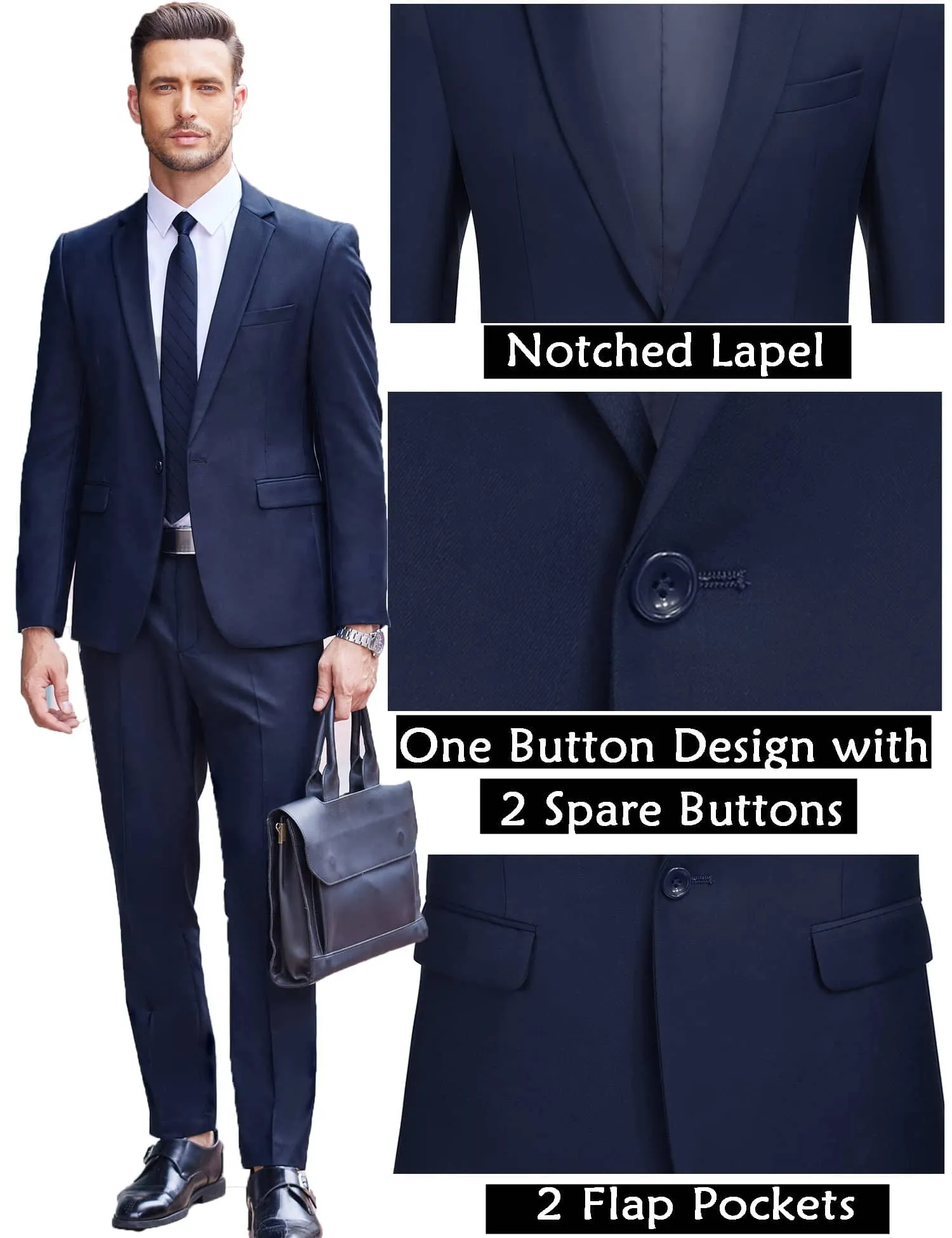 2 Piece Tuxedo Suit Set Blazer Jacket for Business (US Only)