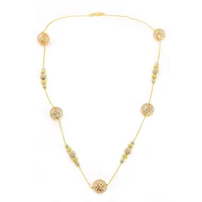 22K Multi Tone Gold Chain W/ Hollow Bauble Accents On Cable Pattern Chain