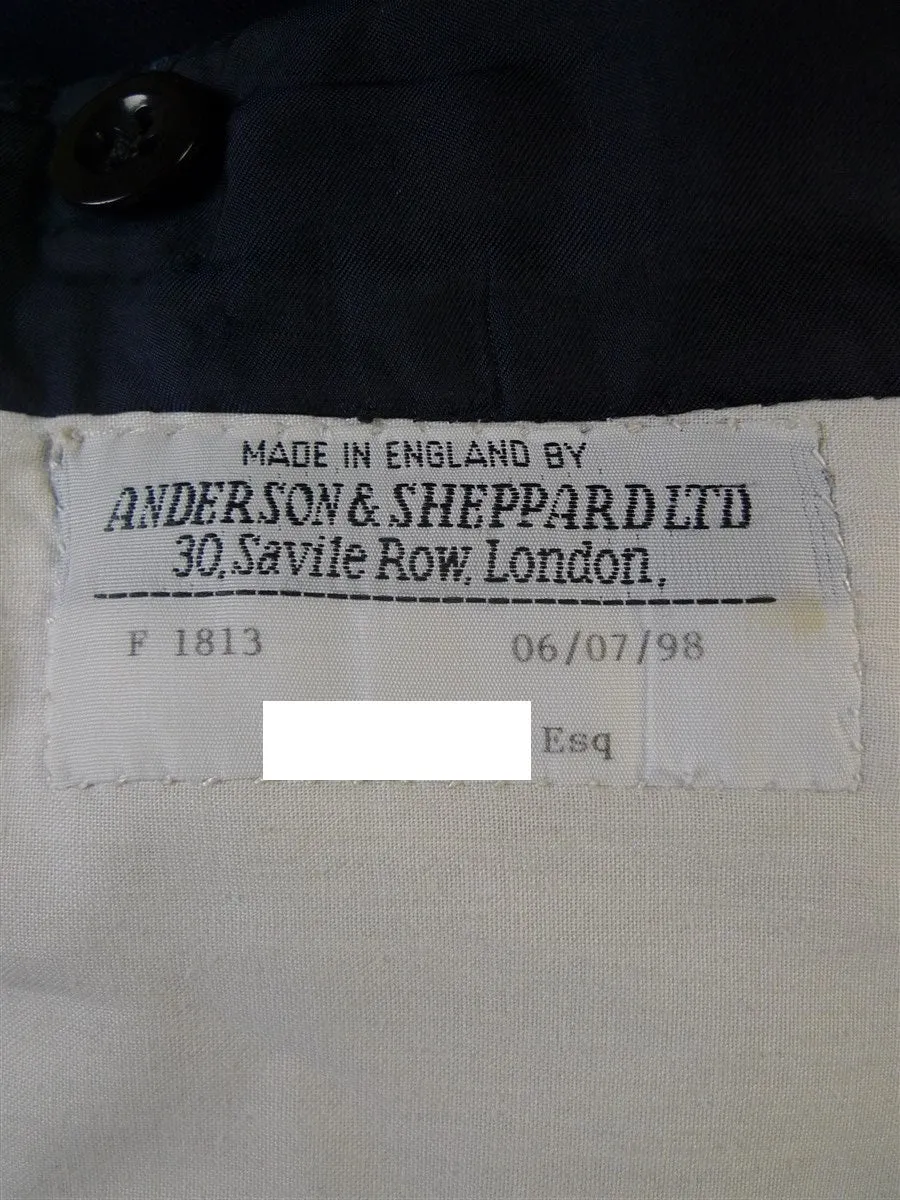 24/0926 immaculate 1998 anderson & sheppard savile row bespoke navy blue worsted trouser 40-44