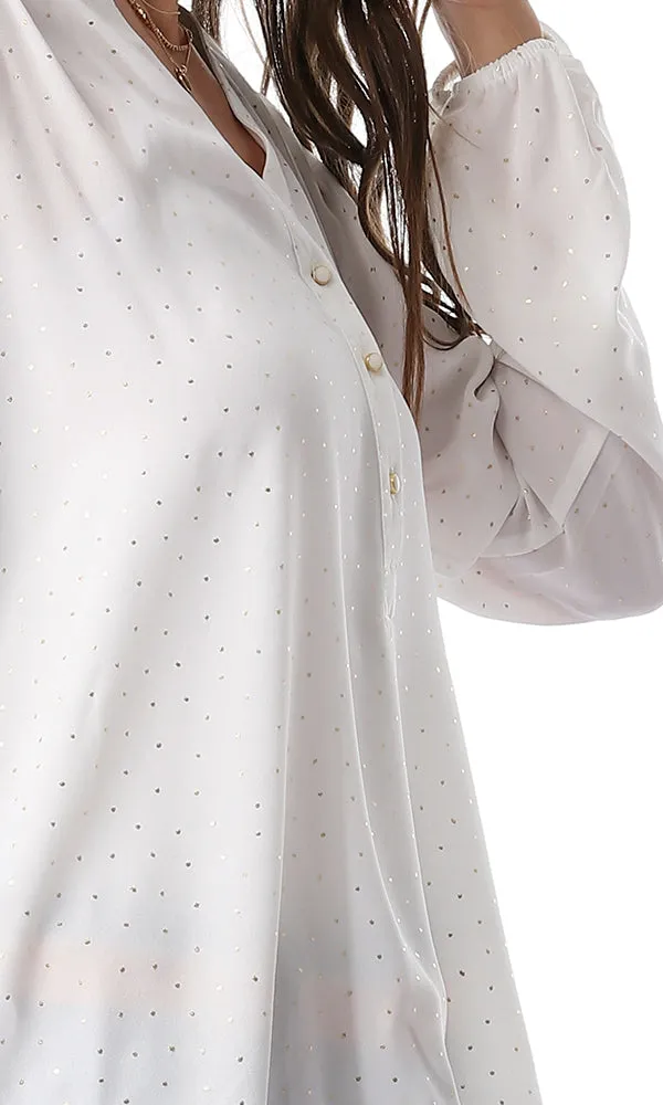 54316 Golden Polka Dots V-Neck Chiffon Blouse White