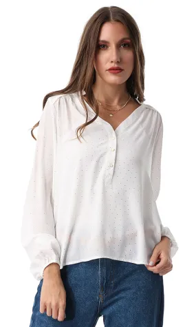 54316 Golden Polka Dots V-Neck Chiffon Blouse White