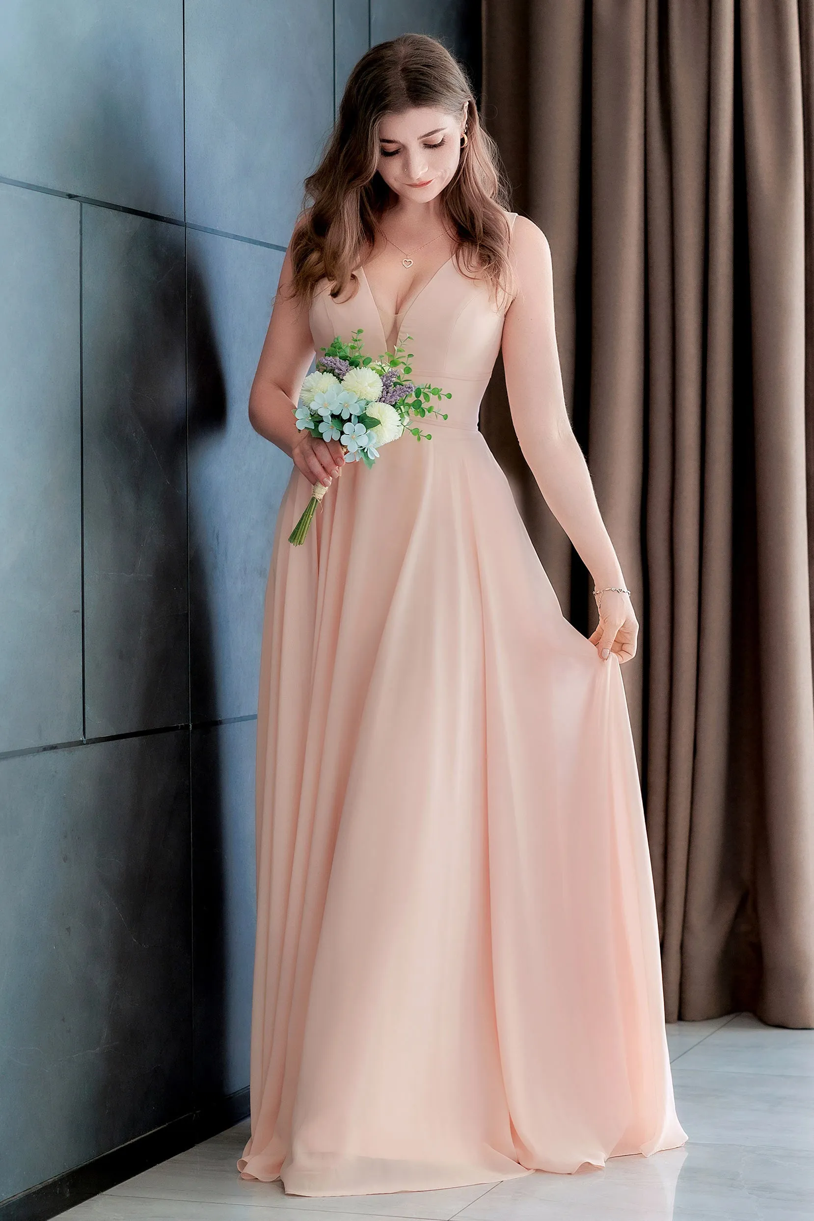 A-Line Floor Length Chiffon Bridesmaid Dress CB0716