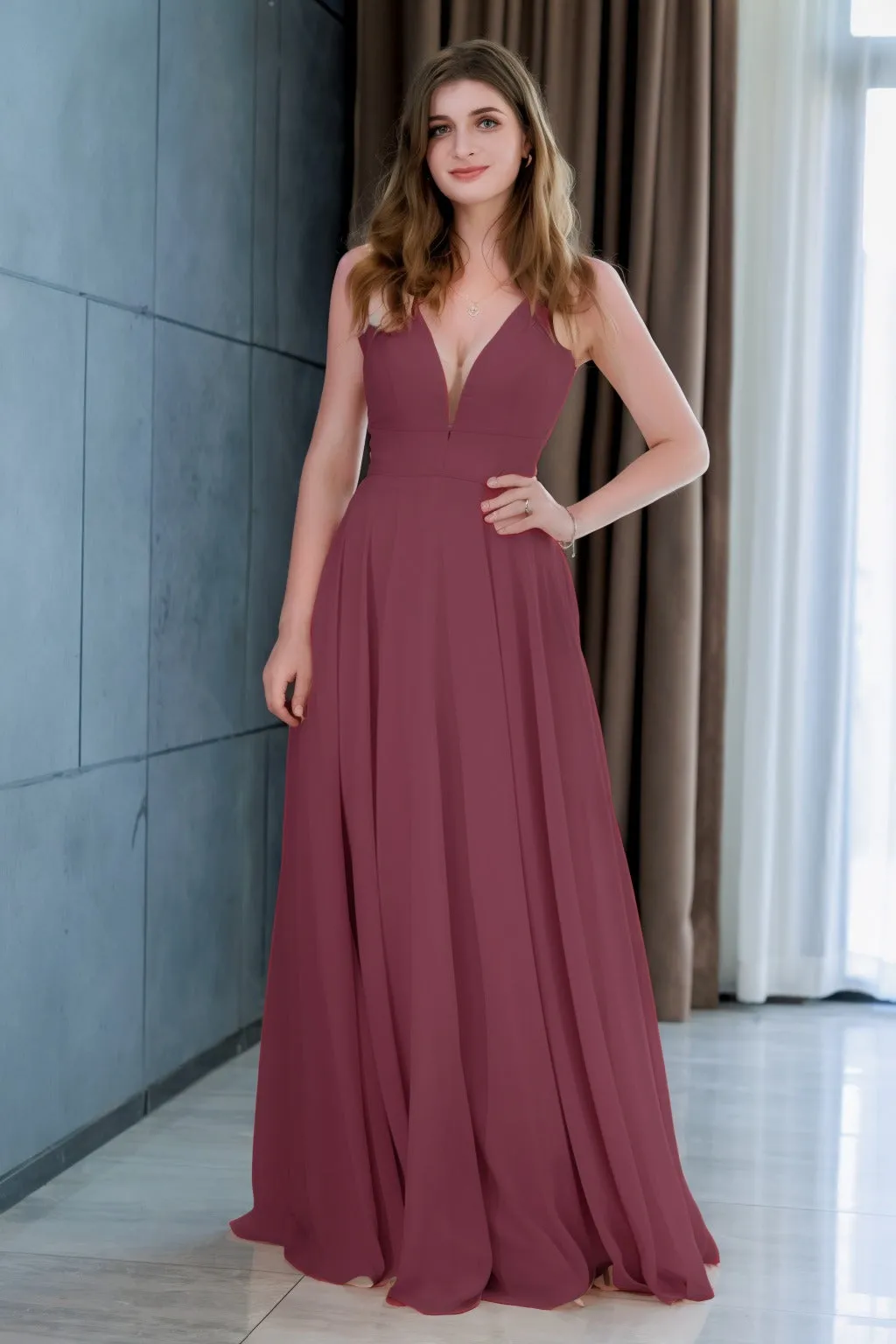 A-Line Floor Length Chiffon Bridesmaid Dress CB0716