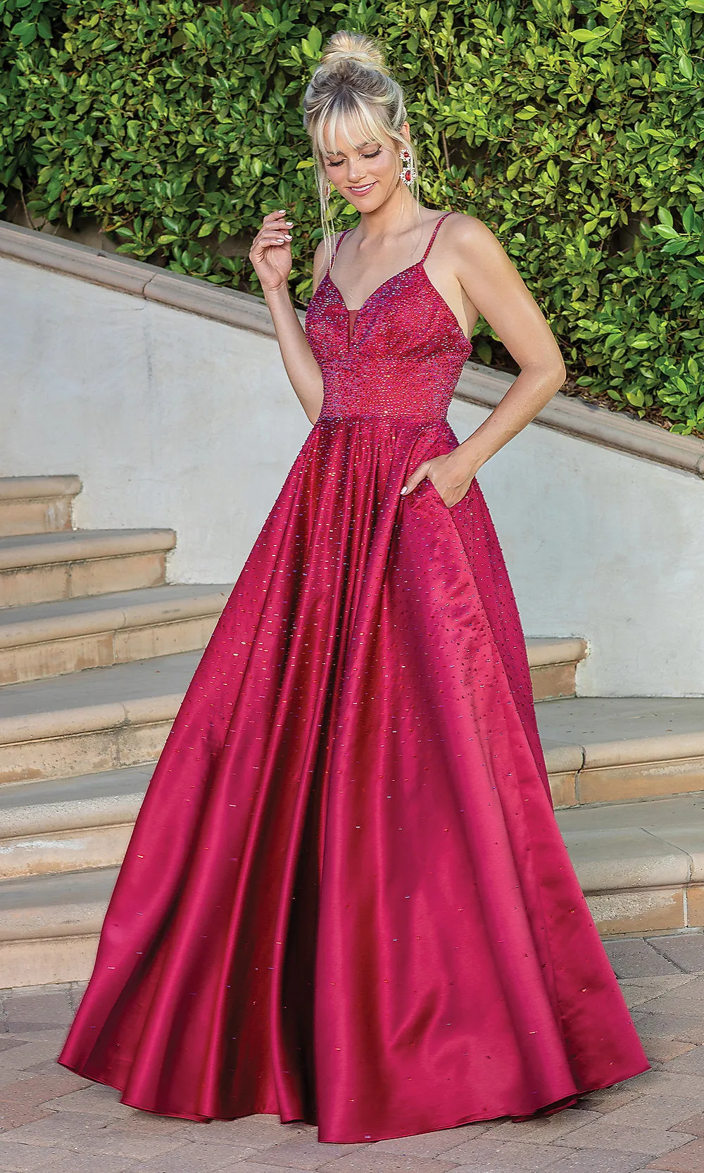 A-Line Long Beaded Prom Dress with Pockets