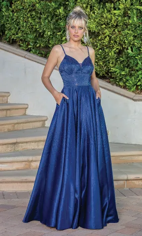 A-Line Long Beaded Prom Dress with Pockets