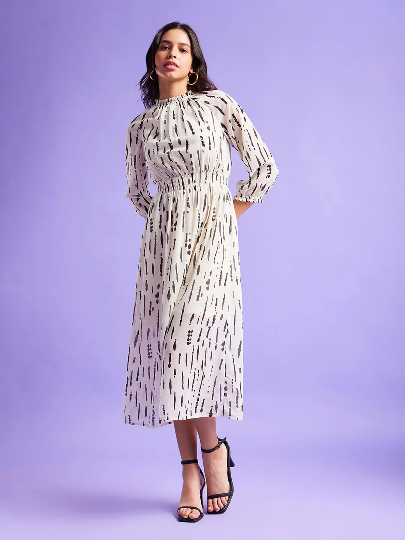 Abstract Print Dress - Off White And Black