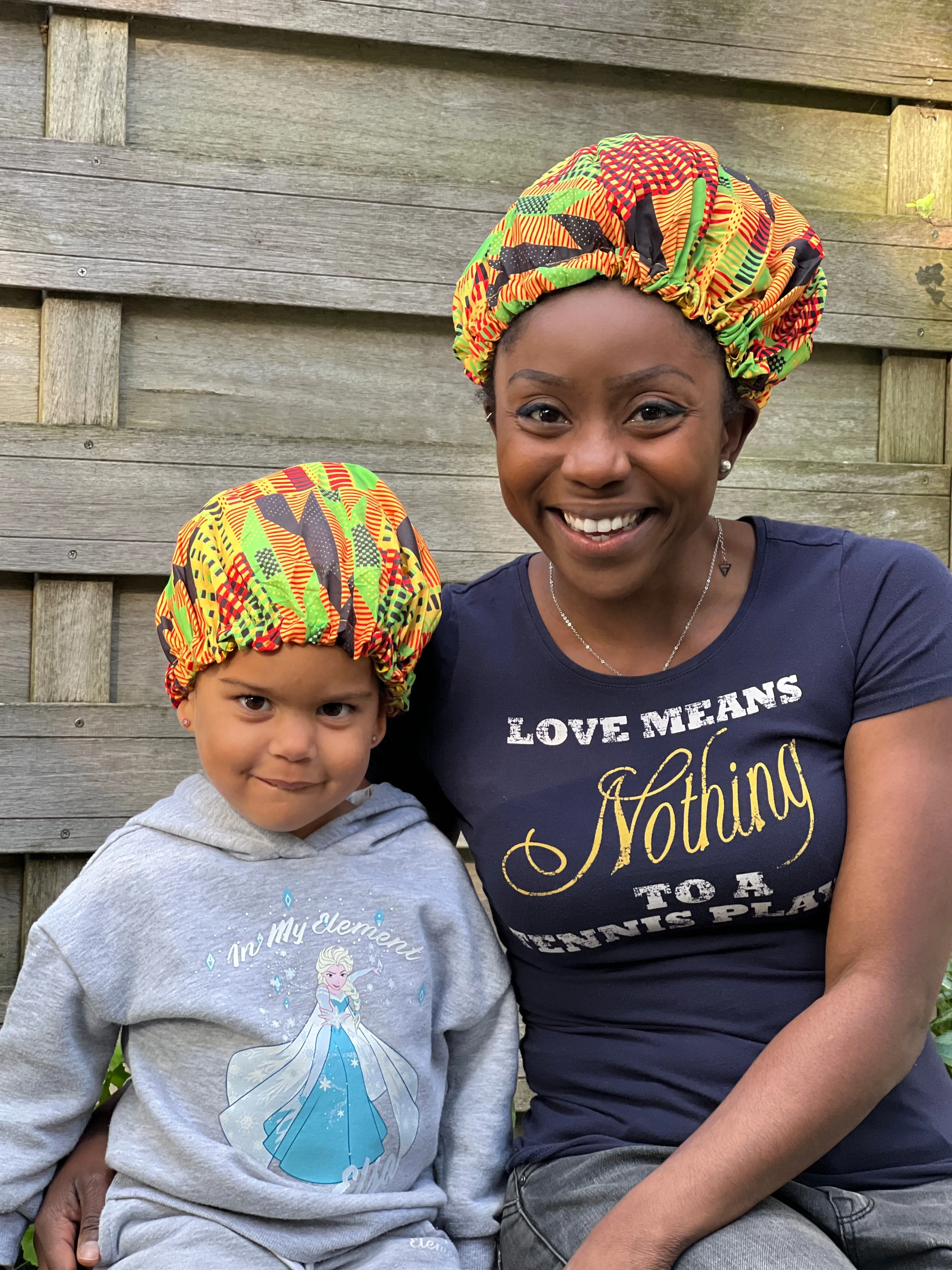 African Kente Print Hair Bonnet (Mother Daughter / Mommy & Me set) Kids Bonnet set ( Satin lined Night sleep cap )