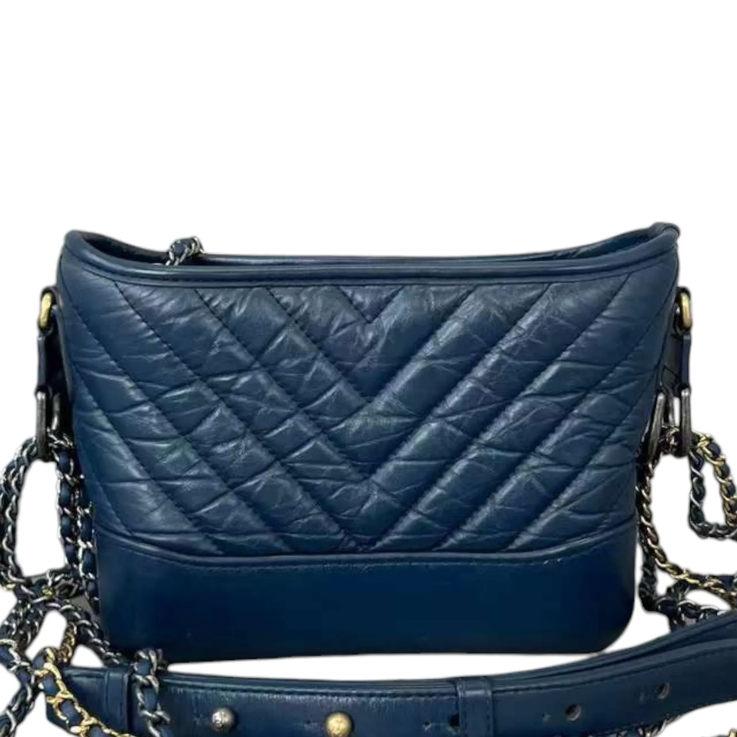 Aged Calfskin Quilted Small Gabrielle Hobo Navy MHW