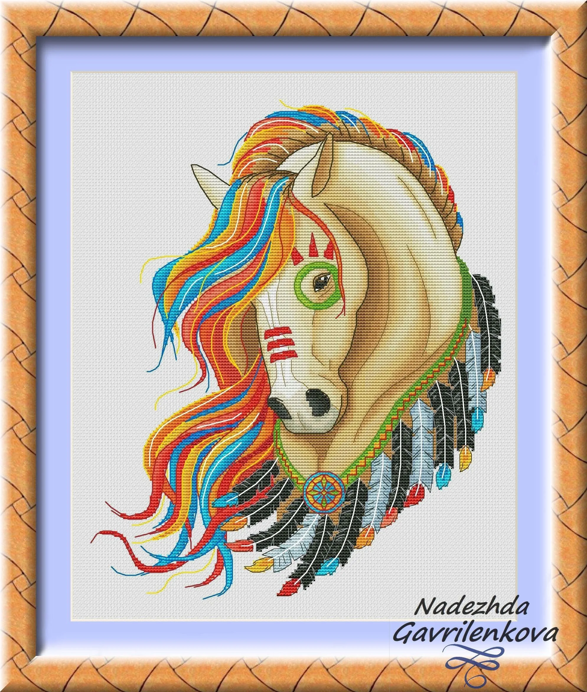 Amerindian Mustang" (golden) - PDF Counted Cross Stitch Pattern