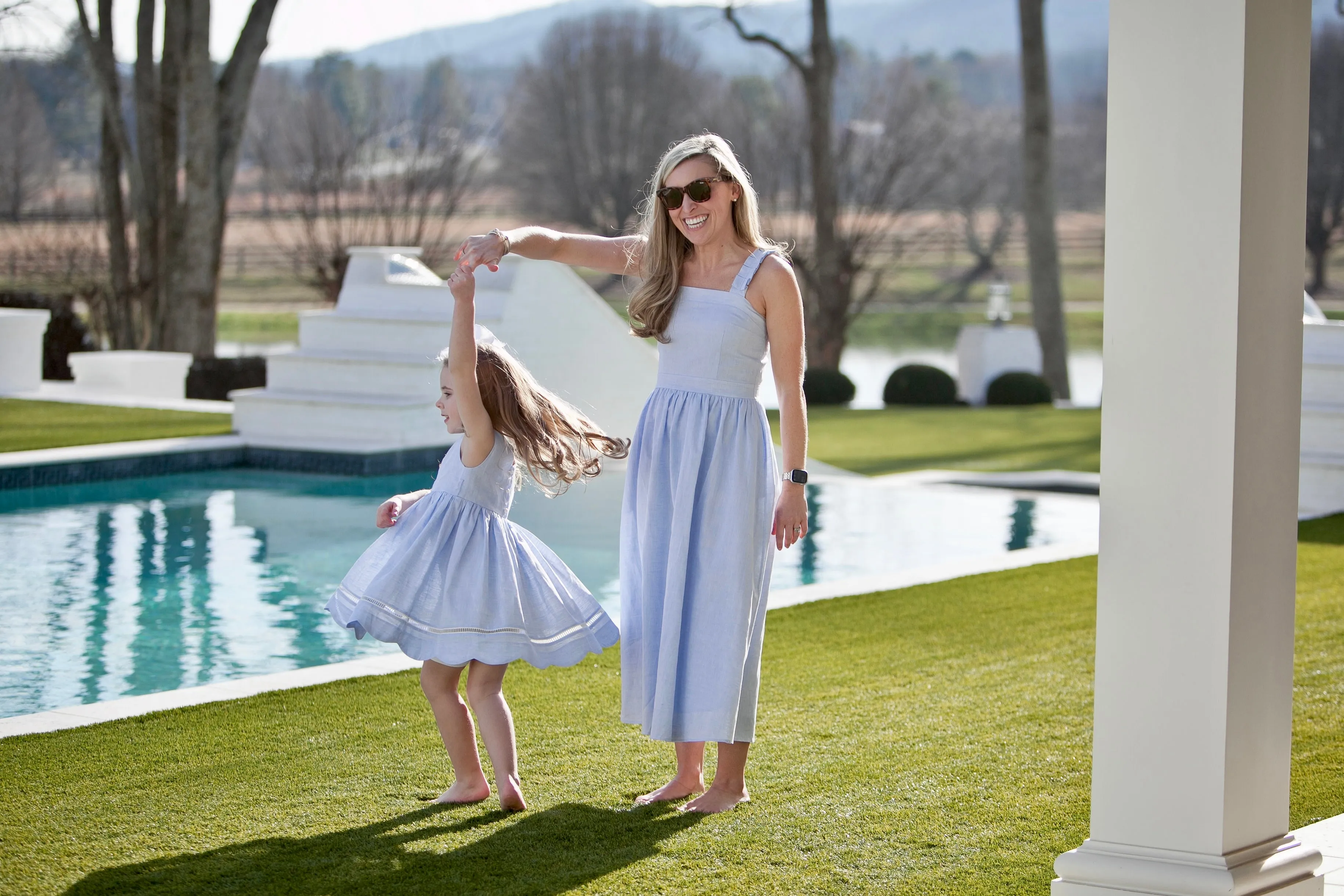 Anna Twirl Dress- Bluffton Blue Linen