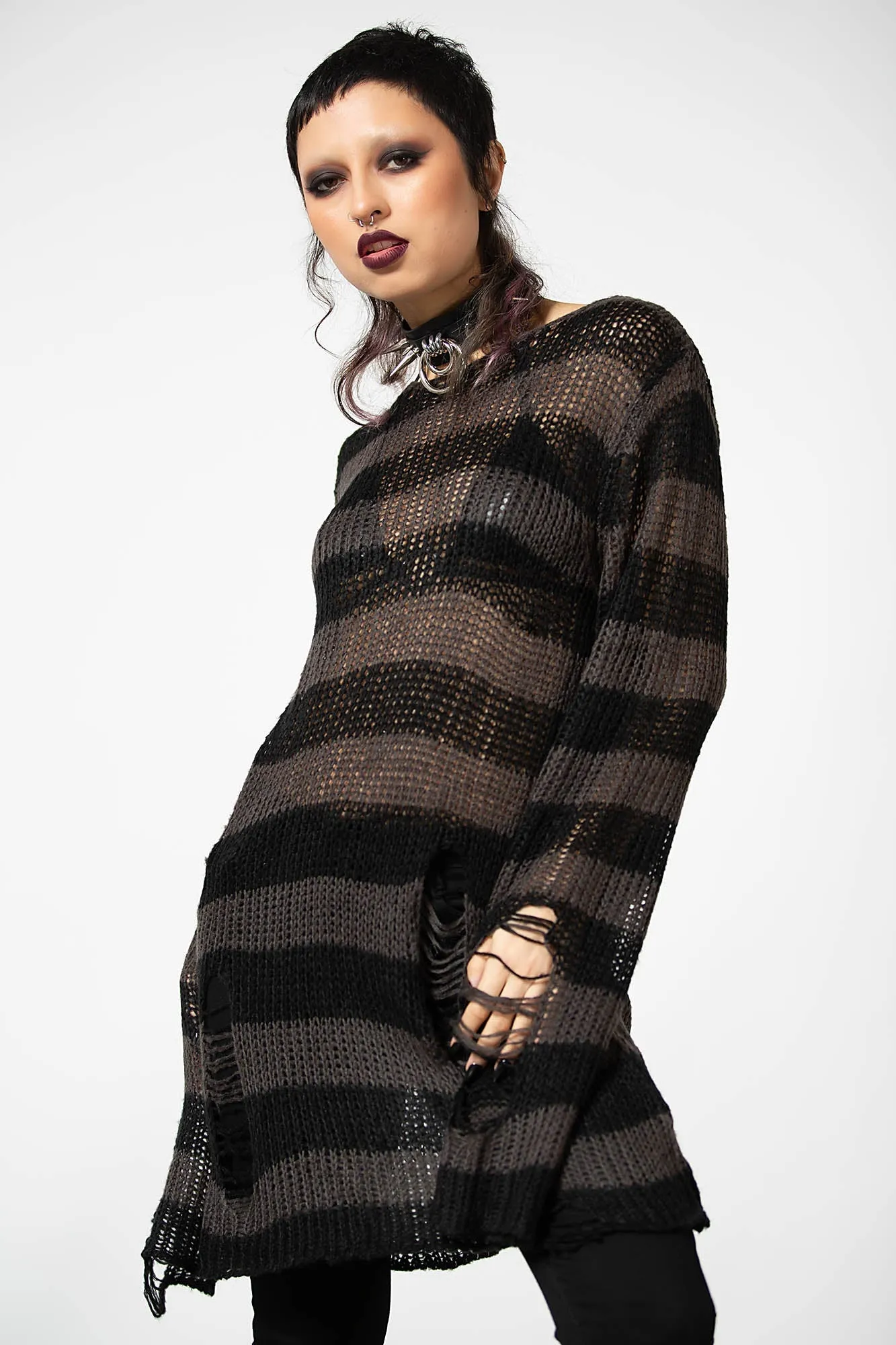 Ash Distress Knit Sweater [B]