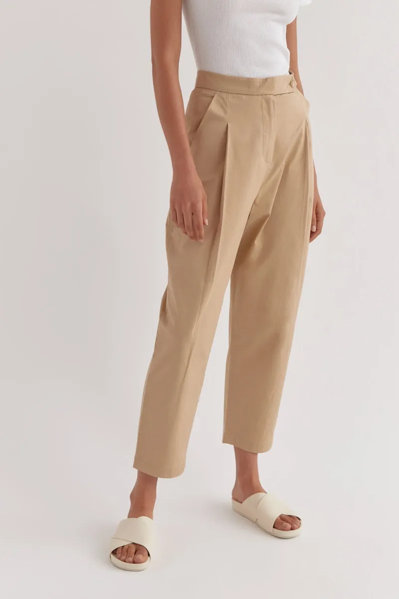 Assembly Label - Agnes Cotton Pleat Pant - Almond