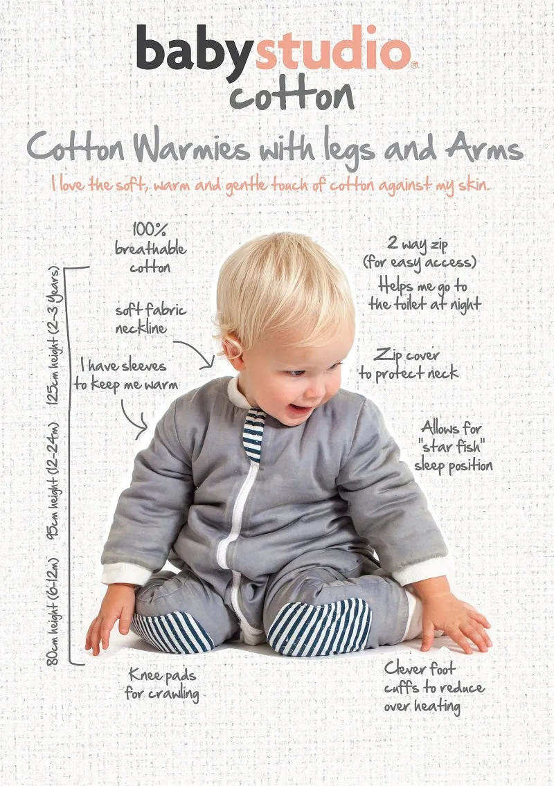 Baby Studio Cotton Warmies With Arms And Legs 3.0 TOG - Grey Marle/Grey Lines