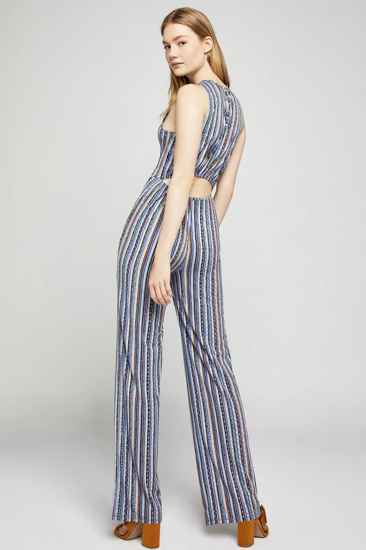 Basket Weave Stripe Cutout Jumpsuit