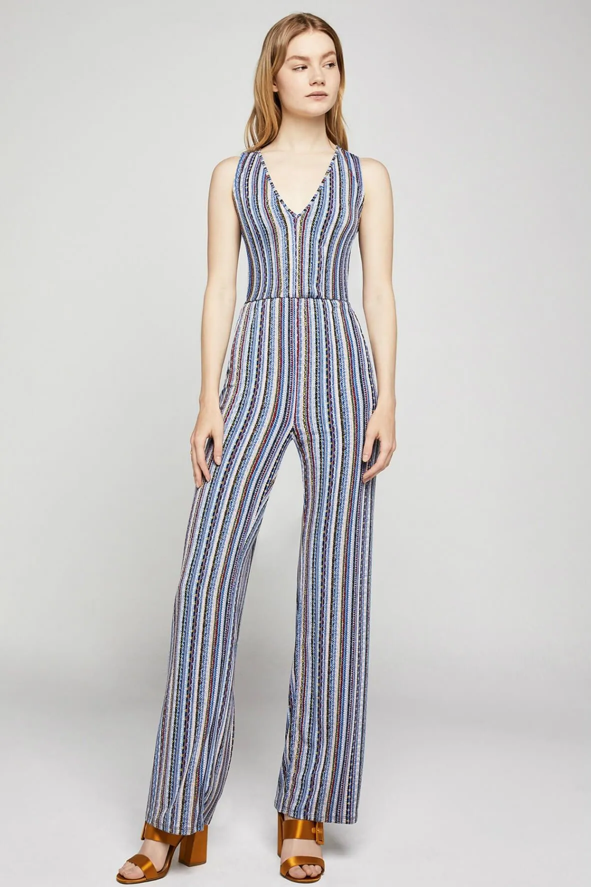 Basket Weave Stripe Cutout Jumpsuit