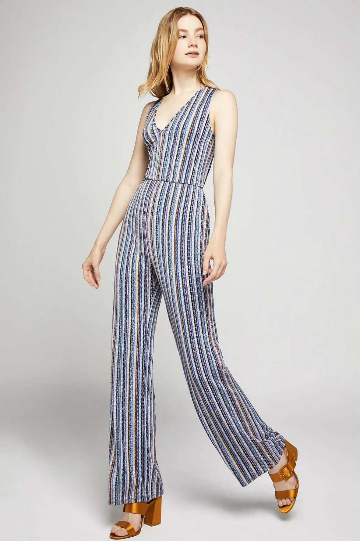 Basket Weave Stripe Cutout Jumpsuit