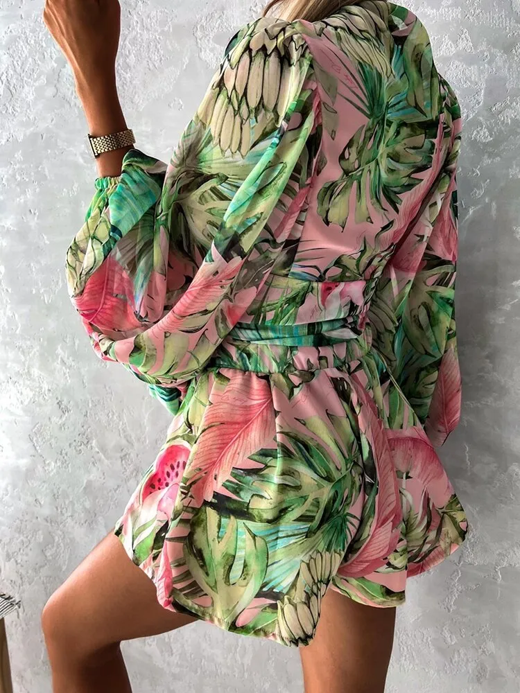 Beach Vacation Lantern Sleeve Romper