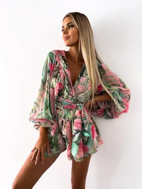 Beach Vacation Lantern Sleeve Romper