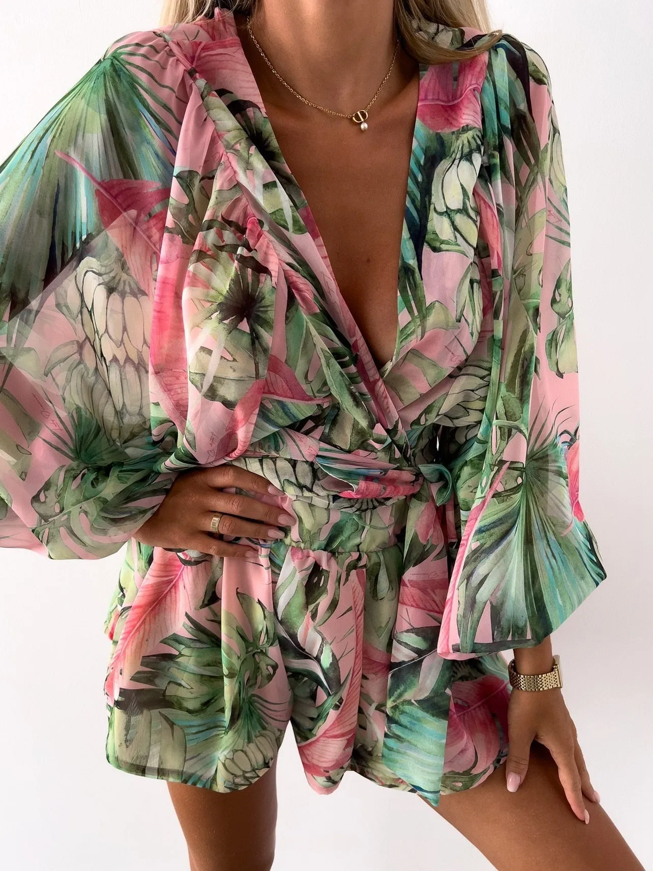 Beach Vacation Lantern Sleeve Romper