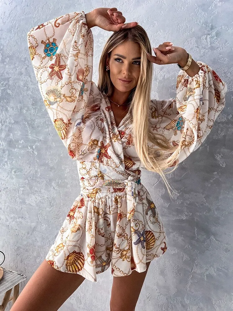 Beach Vacation Lantern Sleeve Romper