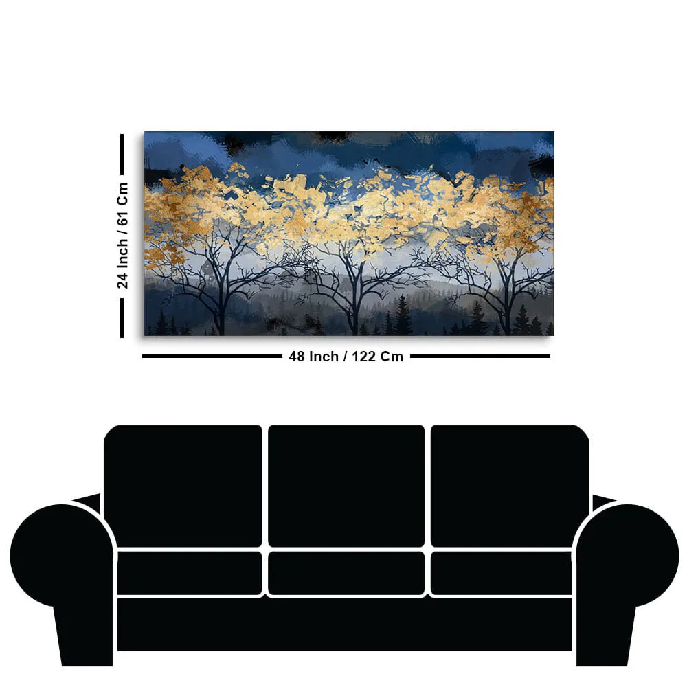 Beautiful Golden Tree Abstract Design Premium Canvas Wall Painting