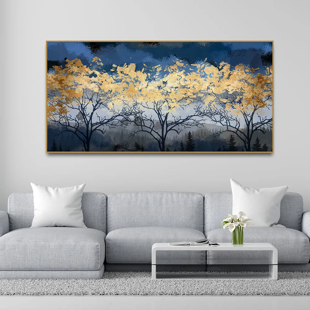 Beautiful Golden Tree Abstract Design Premium Canvas Wall Painting