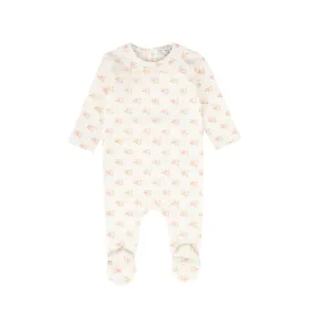 BEBE ORGANIC SOFT PINK FLORAL RUFFLE COLLAR FOOTIE