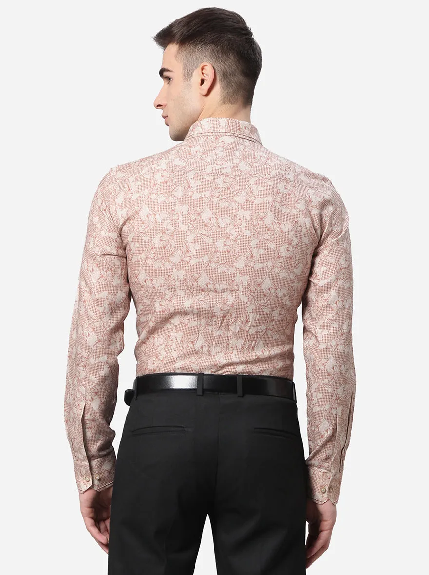 Beige Printed Slim Fit Party Wear Shirt | JB Studio