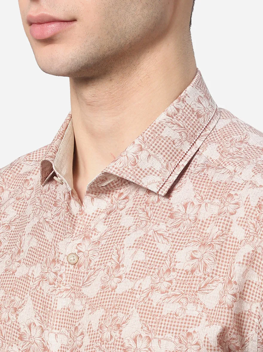 Beige Printed Slim Fit Party Wear Shirt | JB Studio