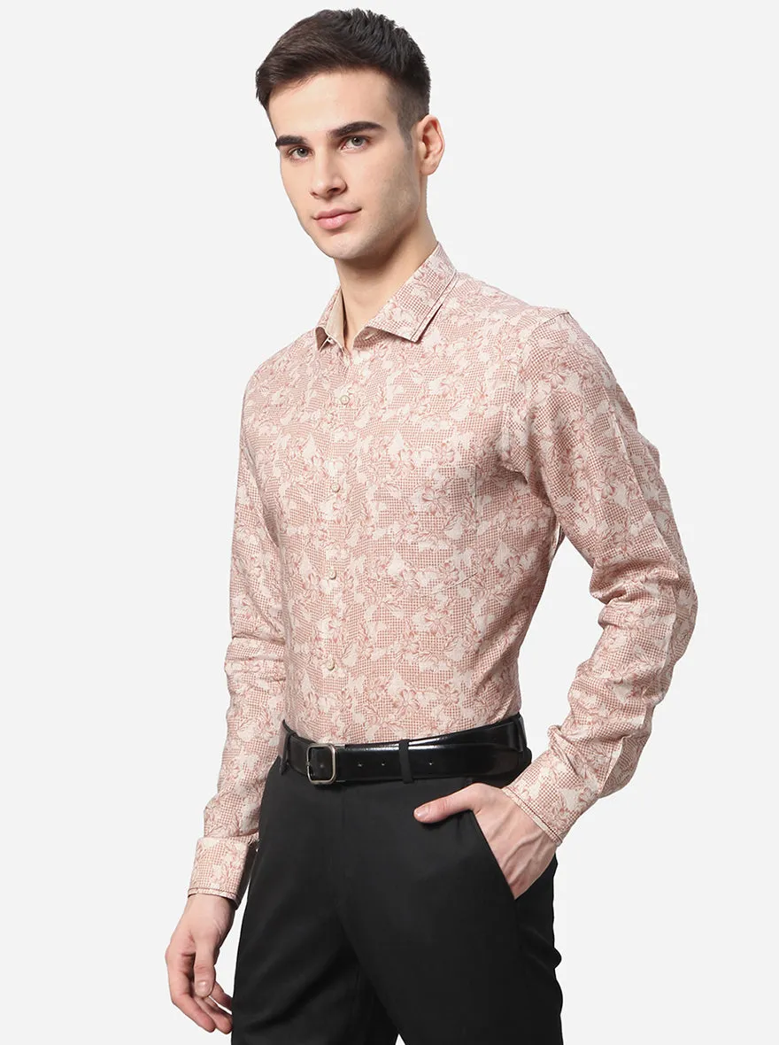 Beige Printed Slim Fit Party Wear Shirt | JB Studio