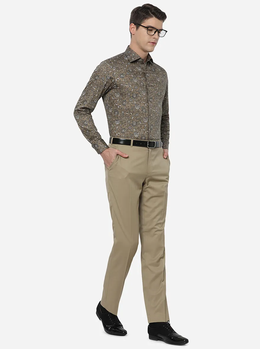 Beige Printed Slim Fit Party Wear Shirt | Wyre