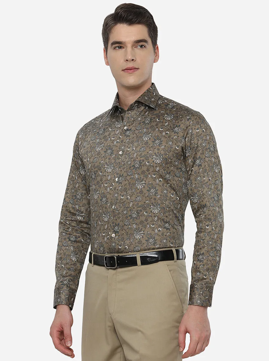 Beige Printed Slim Fit Party Wear Shirt | Wyre