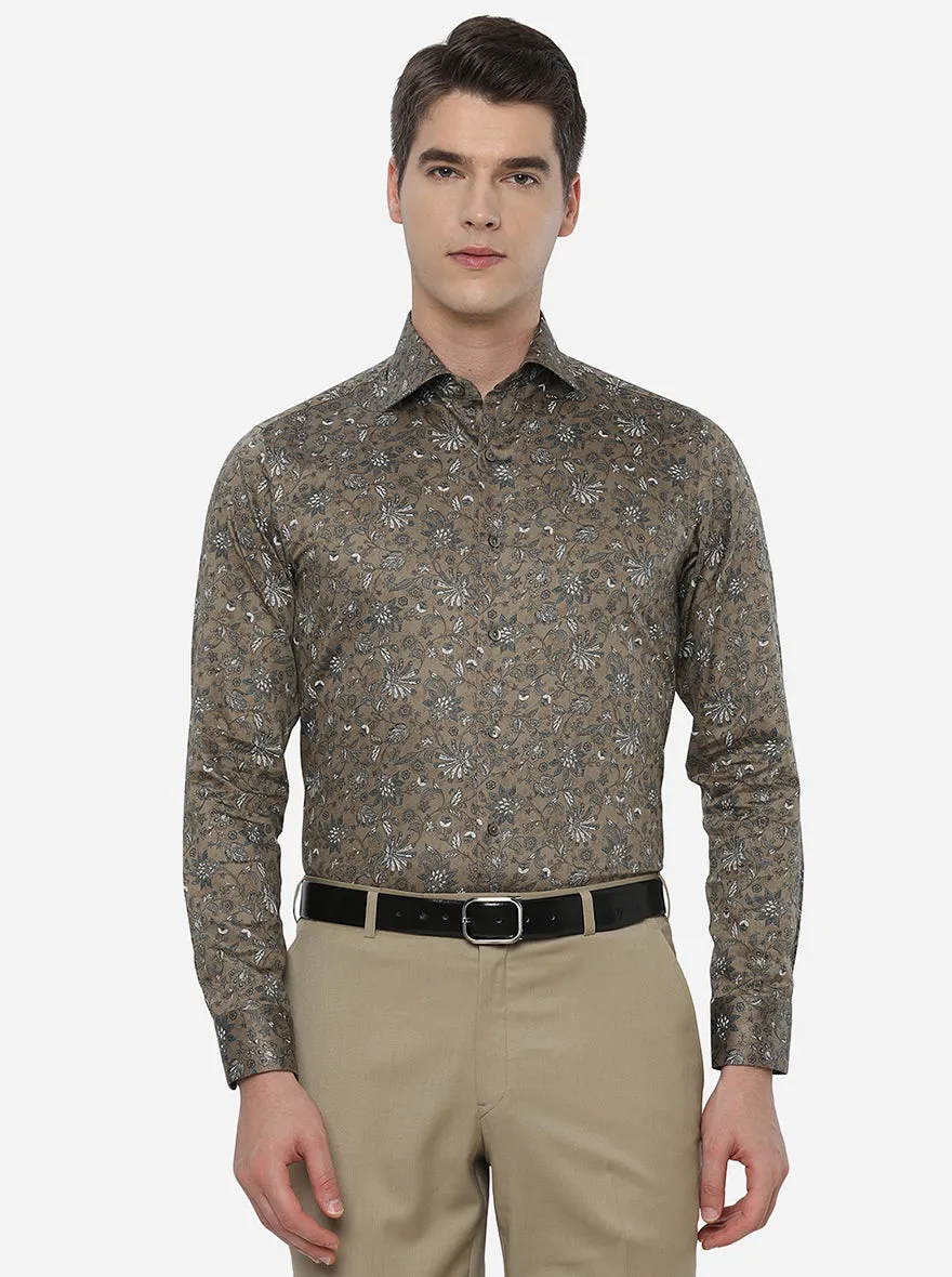 Beige Printed Slim Fit Party Wear Shirt | Wyre