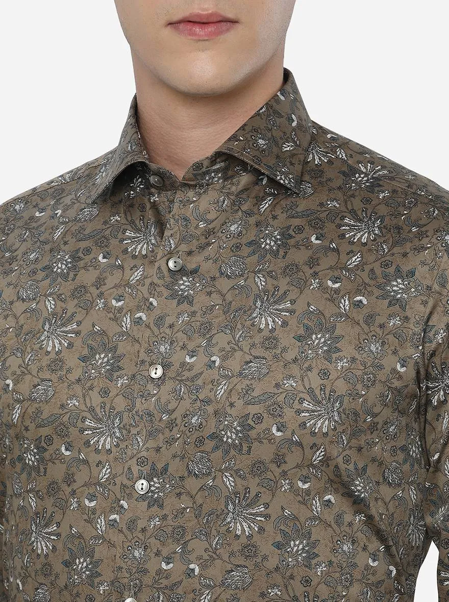 Beige Printed Slim Fit Party Wear Shirt | Wyre