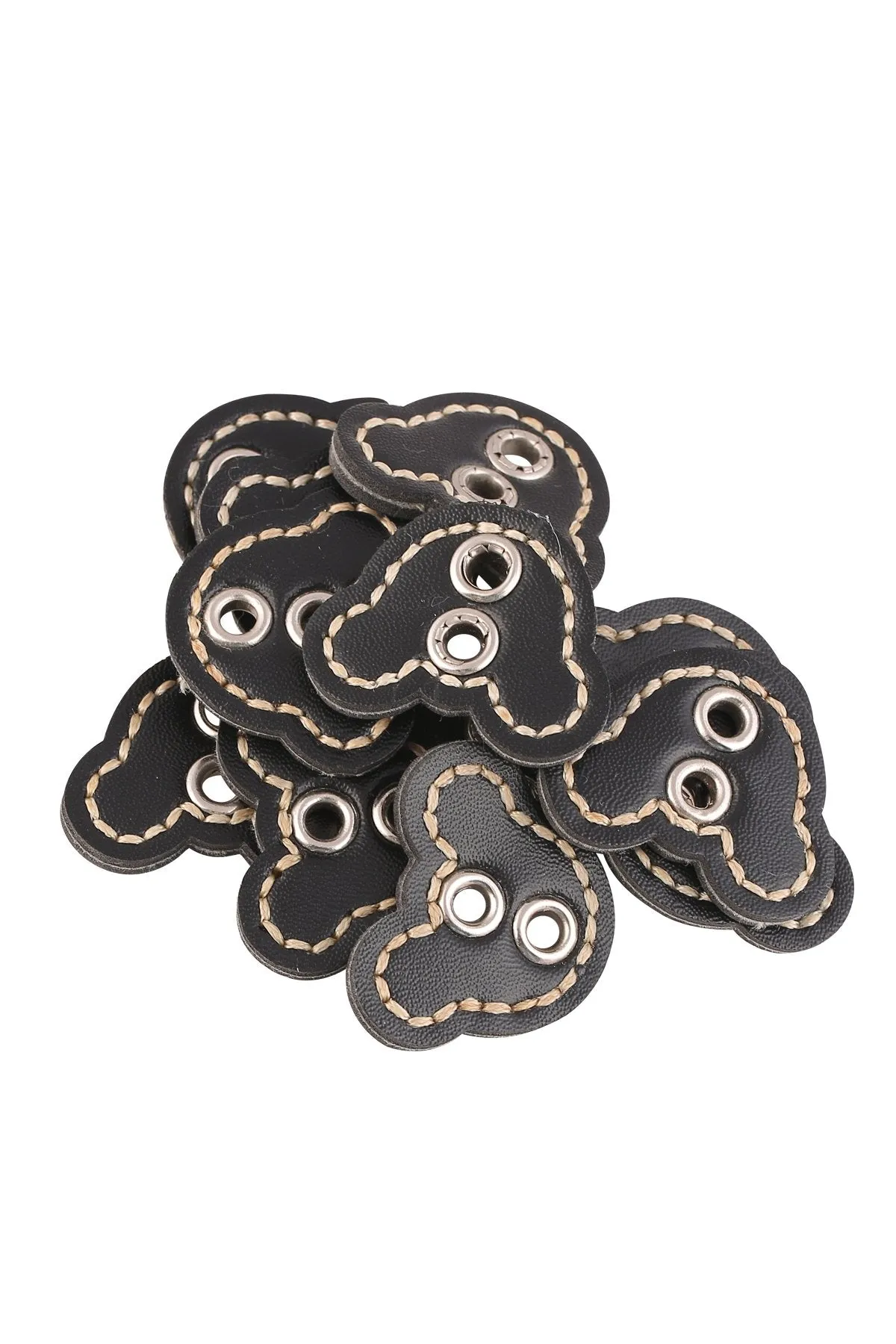 Black 2-Hole Mickey Face Stitched Leather Button