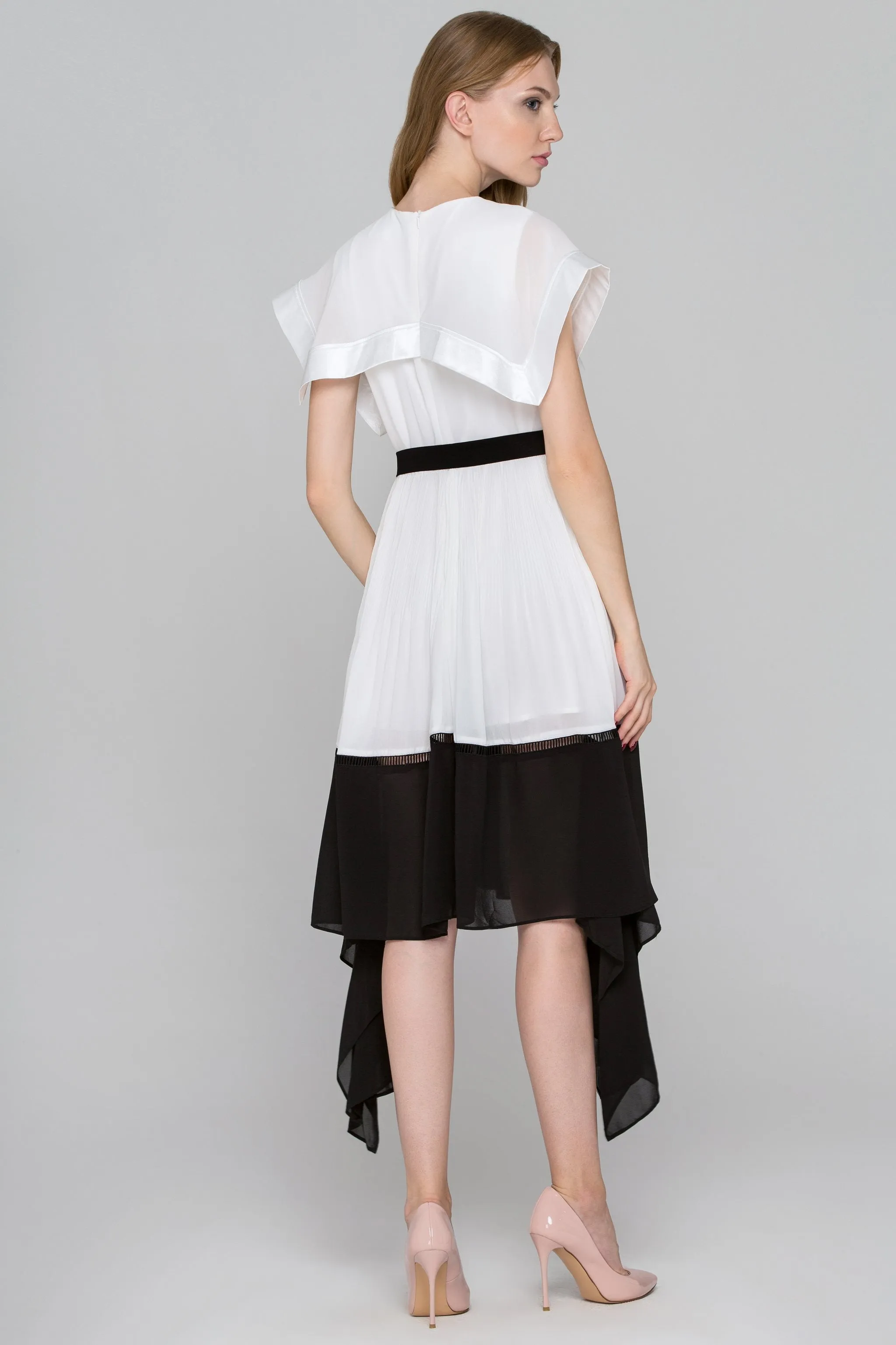 Black and White Sailor Collar Chiffon Midi Dress