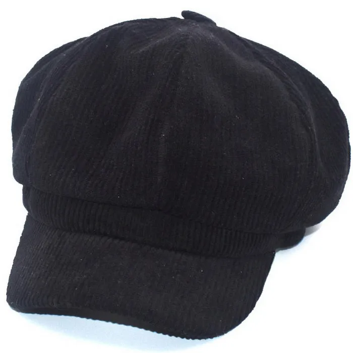 Black Corduroy News Boy Cap