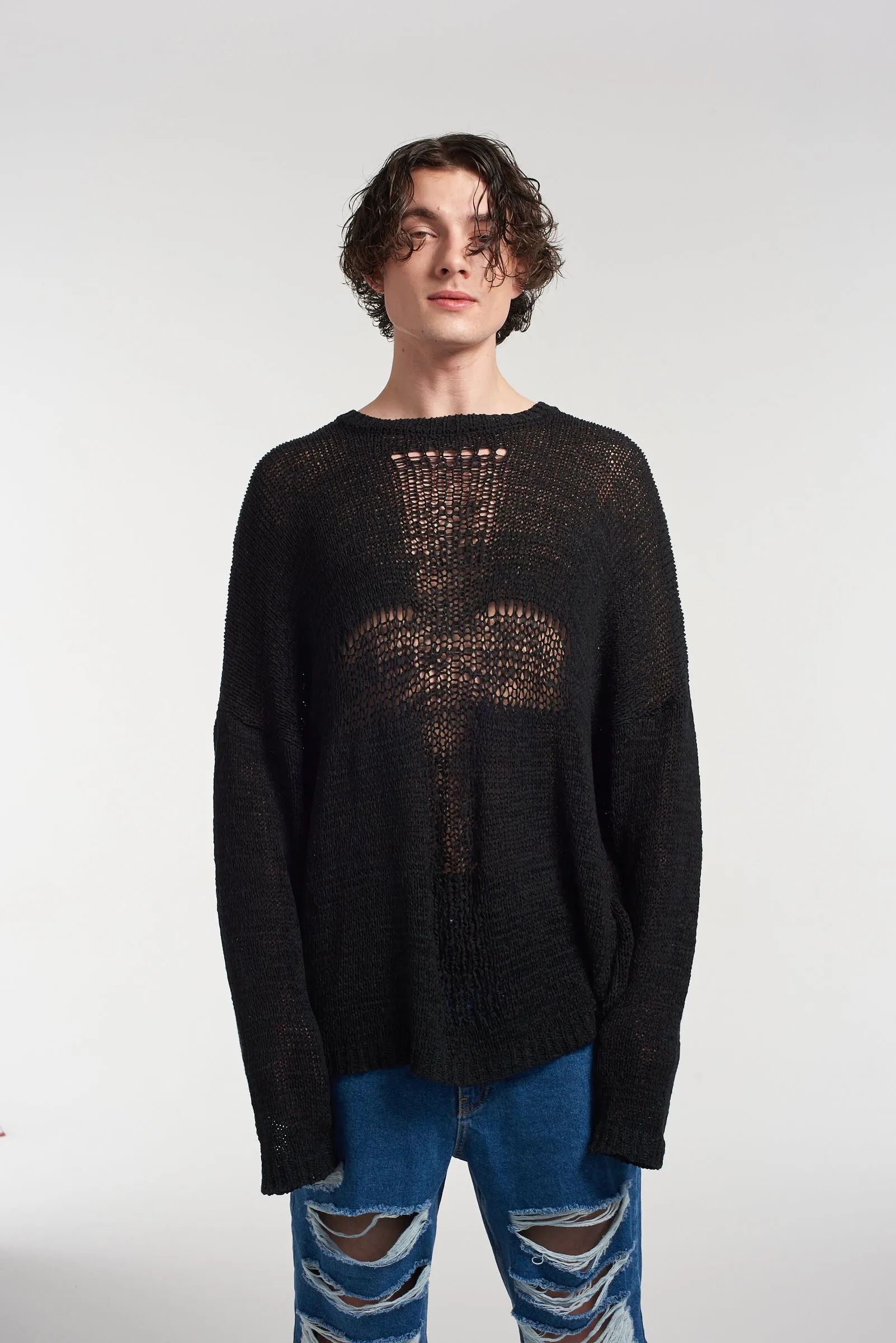 Black Cross Ladder Knit Jumper