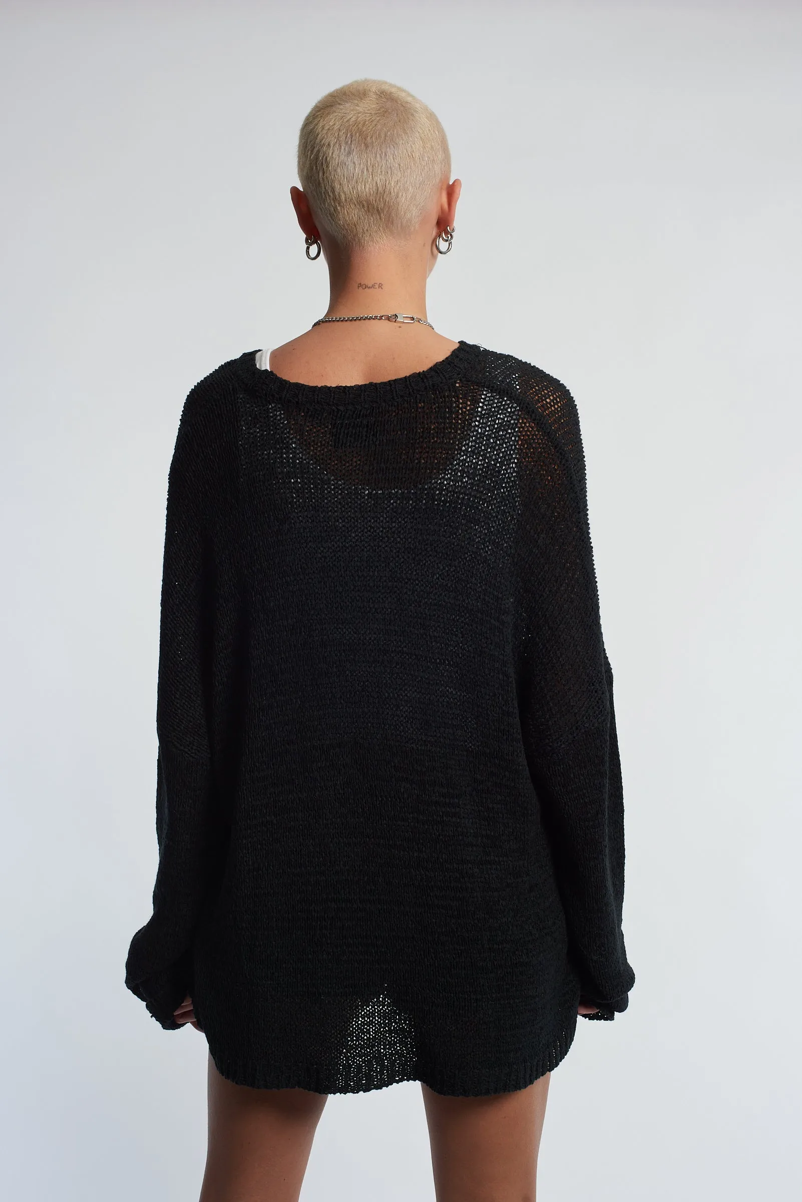 Black Cross Ladder Knit Jumper