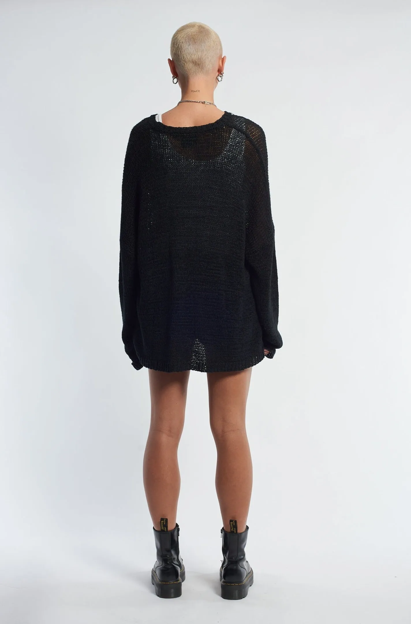 Black Cross Ladder Knit Jumper