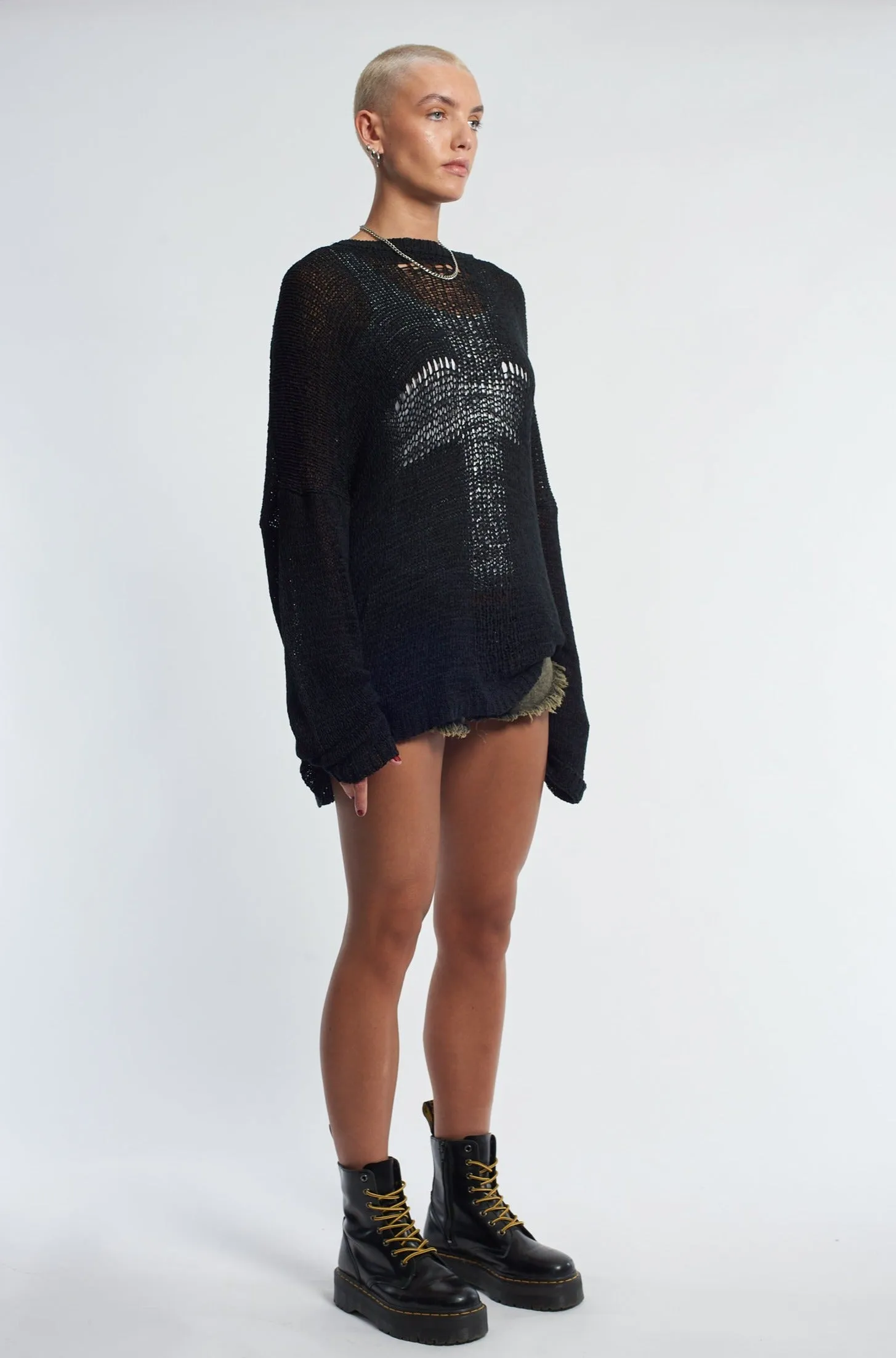 Black Cross Ladder Knit Jumper