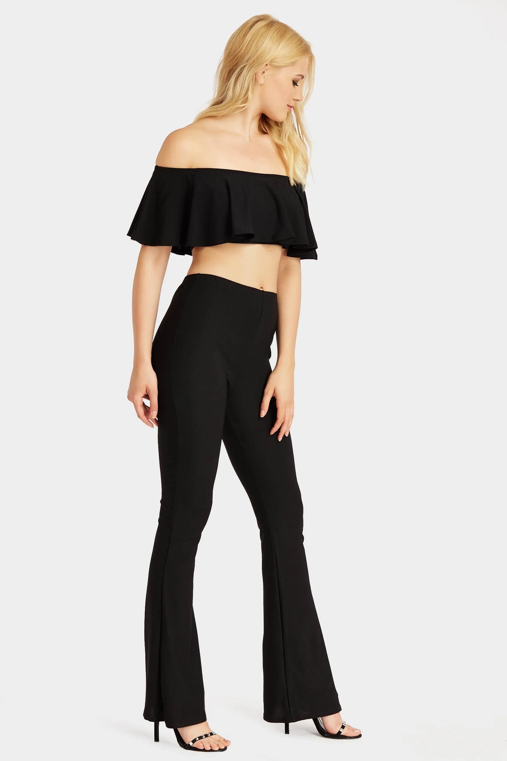 Black Frill Off Shoulder Crop Top