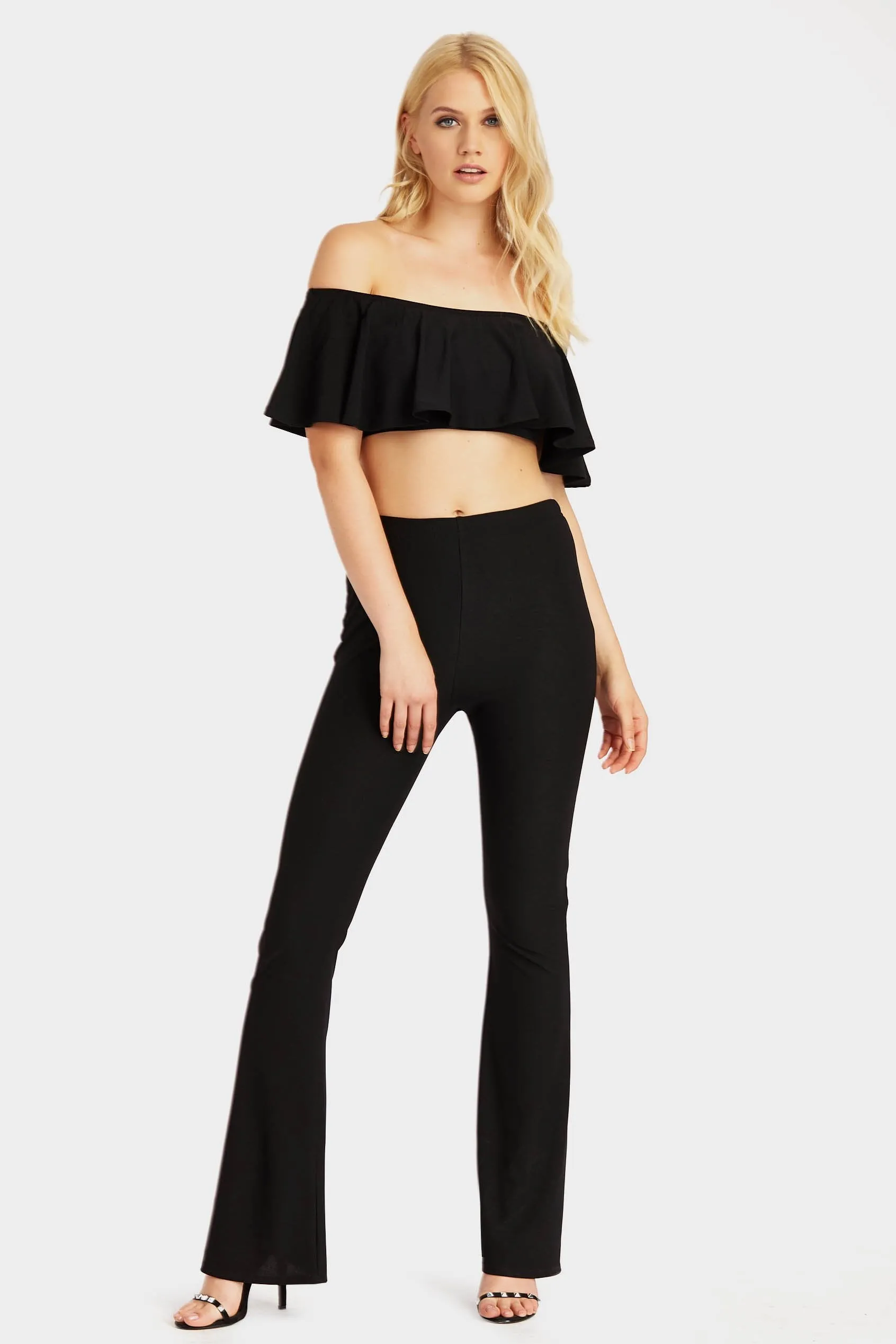 Black Frill Off Shoulder Crop Top