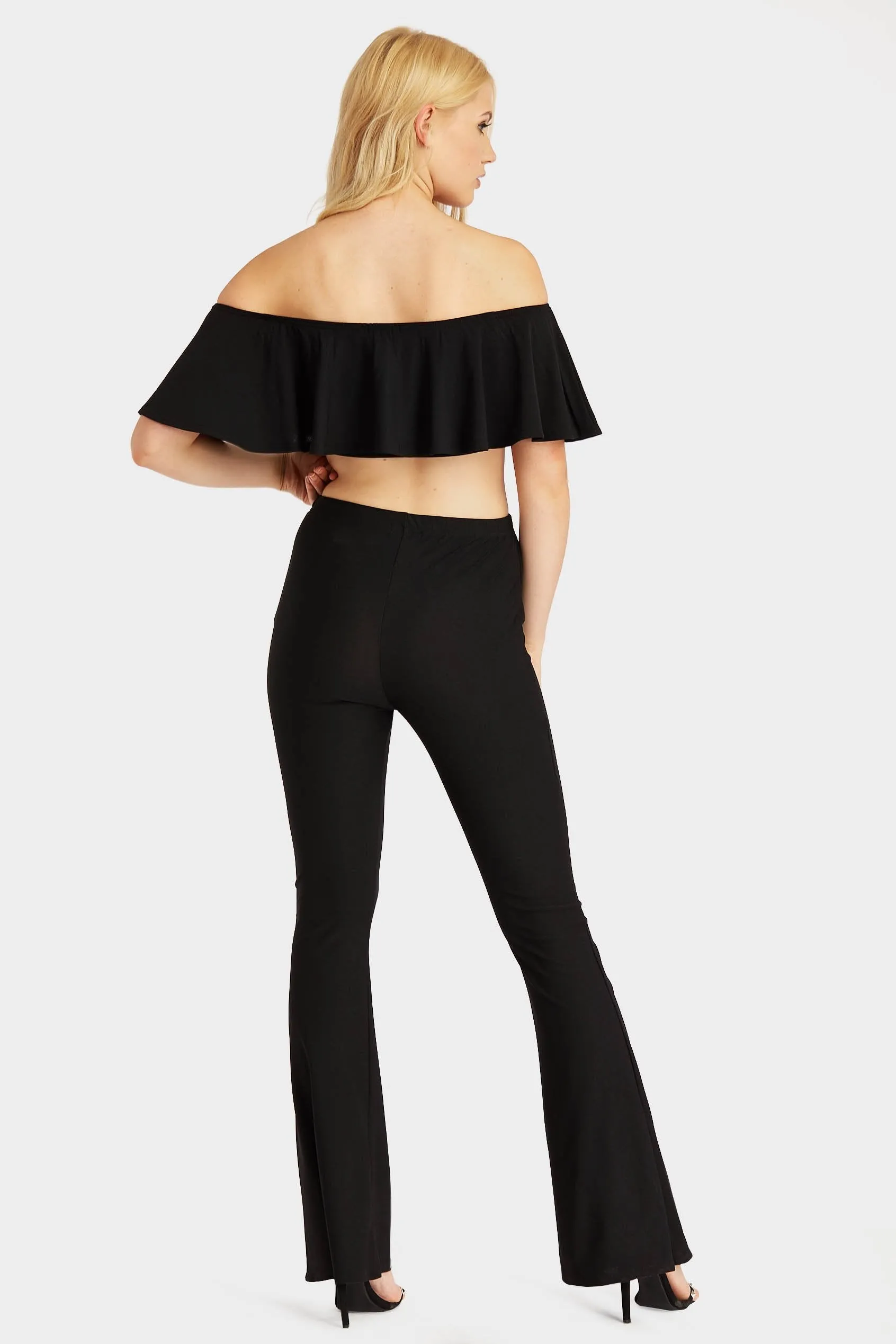 Black Frill Off Shoulder Crop Top